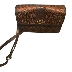 Vintage Dina Jordan Tooled Leather Floral Embossed Crossbody Bag NWOT